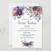 Cute Purple Floral Winter Sweet Sixteen Invite (Front)