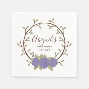 Cute Purple Floral Wreath Baby Shower Napkins
