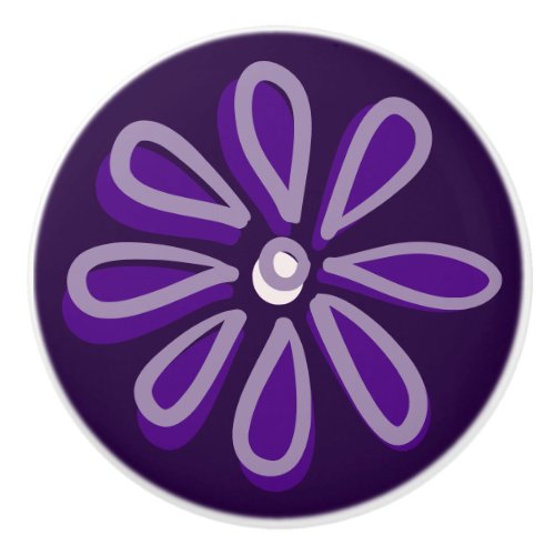 Cute Purple Flower Doodle  Ceramic Knob