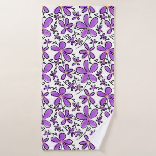 Cute purple flower pattern bath towel