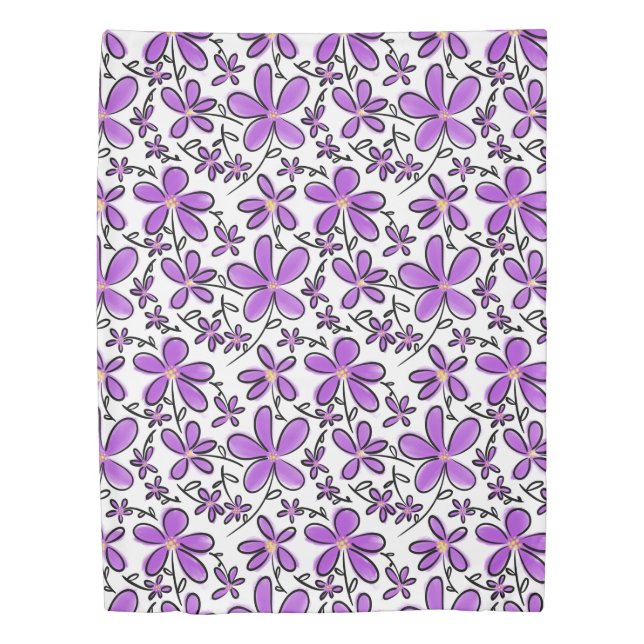 Cute purple flower pattern duvet cover (Front)