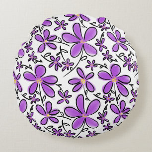 Cute purple flower pattern round pillow