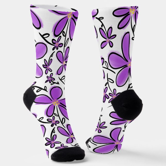 Cute purple flower pattern socks (Angled)