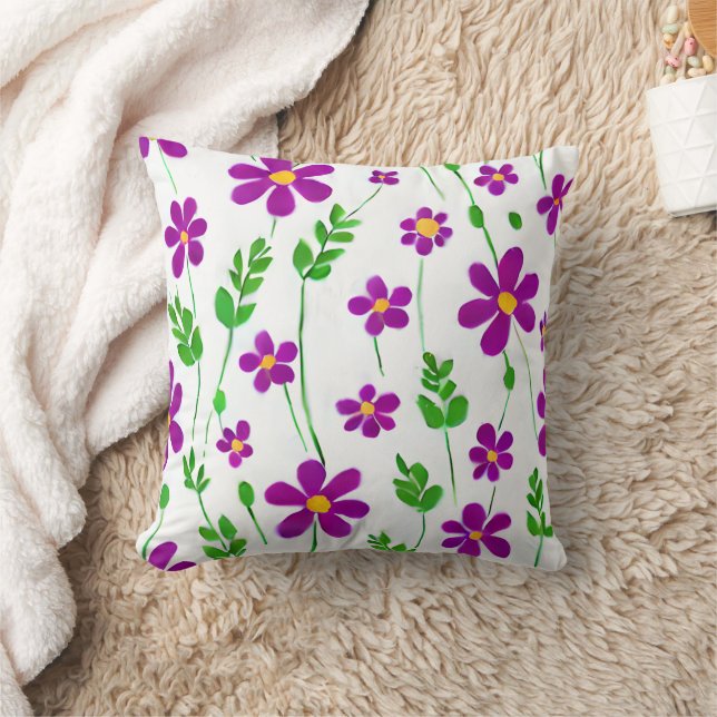 Cute Purple flowers  Throw Pillow (Blanket)