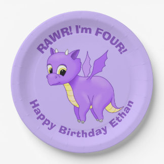 Cute Purple Flying Baby Dragon Paper Plates