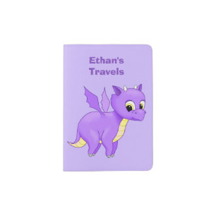 Cute Purple Flying Baby Dragon Passport Holder