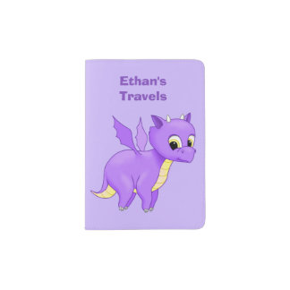 Cute Purple Flying Baby Dragon Passport Holder
