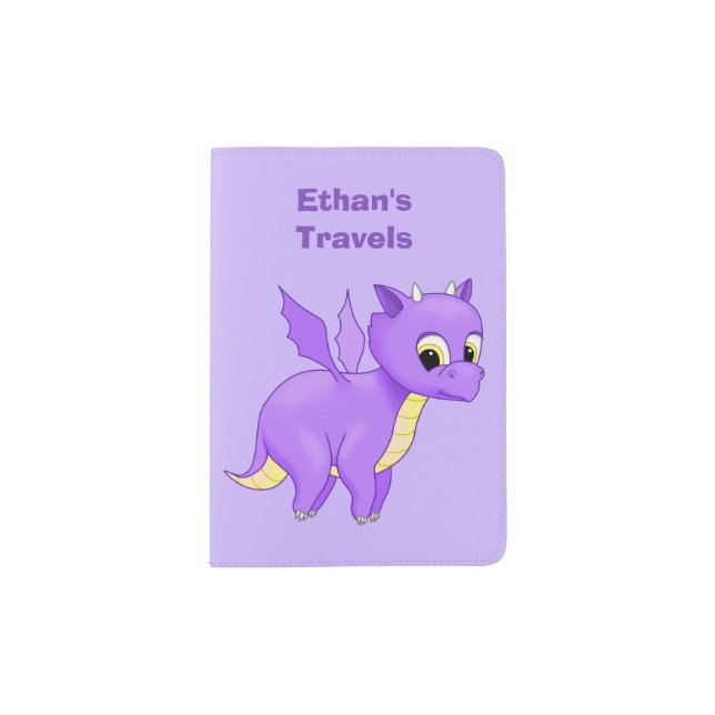 Cute Purple Flying Baby Dragon Passport Holder (Front)