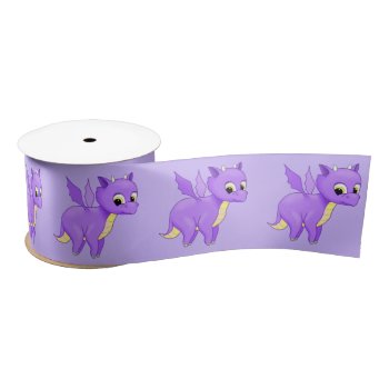 Cute Purple Flying Baby Dragon Satin Ribbon by Fun_Forest at Zazzle