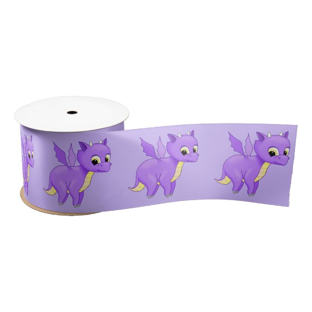 Cute Purple Flying Baby Dragon Satin Ribbon (Spool)