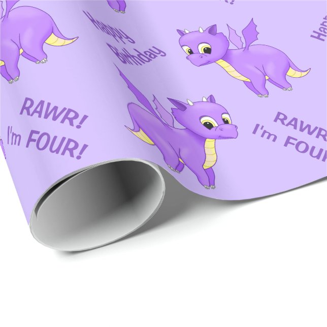 Cute Purple Flying Baby Dragon Wrapping Paper (Roll Corner)