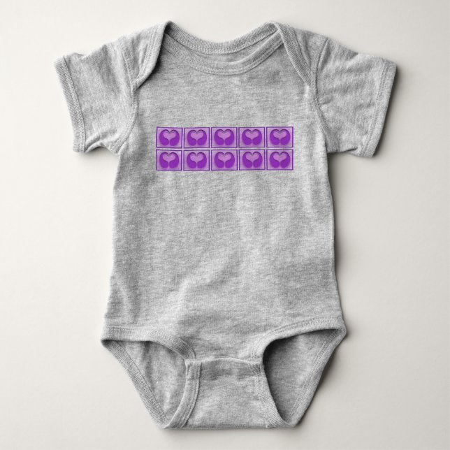Cute Purple Framed Hearts Baby Shower Gift Bodysuit (Front)