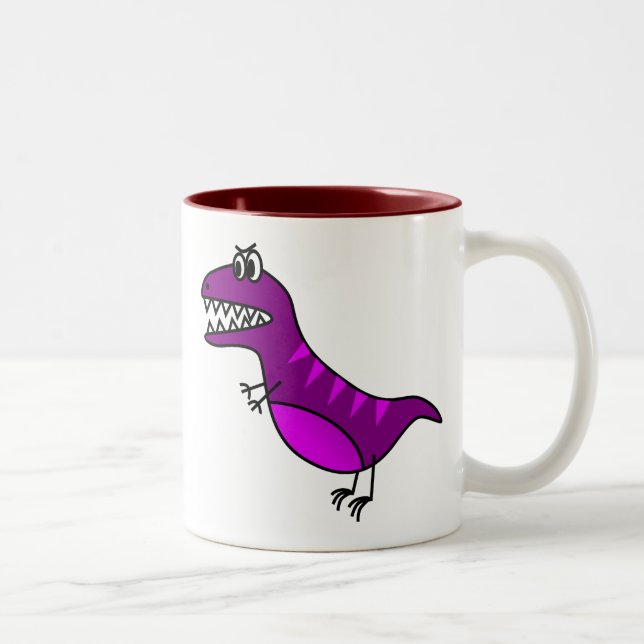 Cute purple funny angry cartoon dinosaur Two-Tone coffee mug (Right)