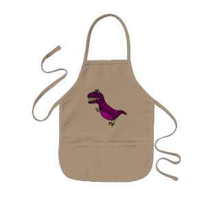 Cute purple funny, angry dinosaur kid's apron