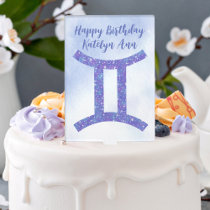 Cute Purple Gemini Astrology Sign Custom Birthday Cake Topper