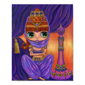 Cute Purple Genie Girl Doll Magic Bottle Big Eyes Poster