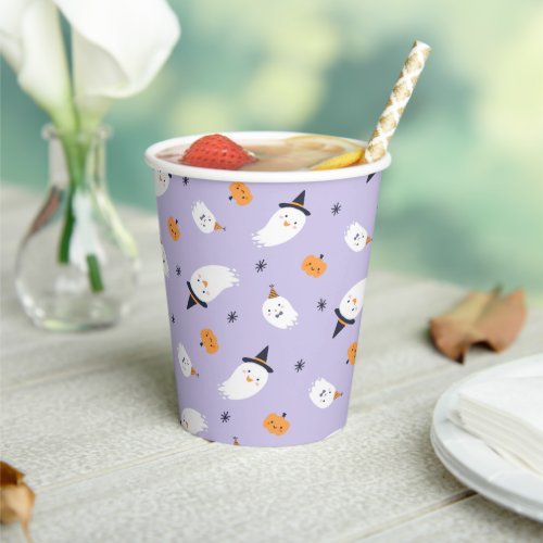 Cute Purple Ghost and Pumpkin  Paper Cups