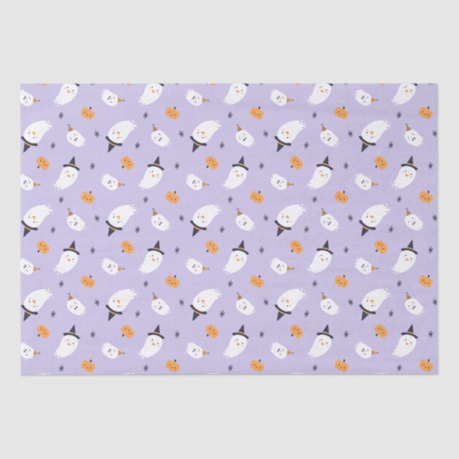 Cute Purple Ghost and Pumpkin Tissue Paper (Front)