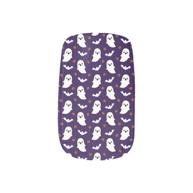 Cute Purple Ghost Halloween Design Nails Minx Nail Art (Left Thumb)