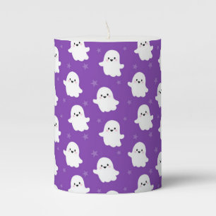 Cute Purple Ghost Pattern – Halloween Design Pillar Candle