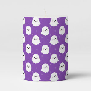 Cute Purple Ghost Pattern – Halloween Design Pillar Candle