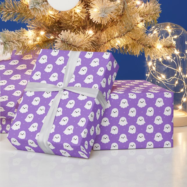 Cute Purple Ghost Pattern – Halloween Design Wrapping Paper (Holidays)