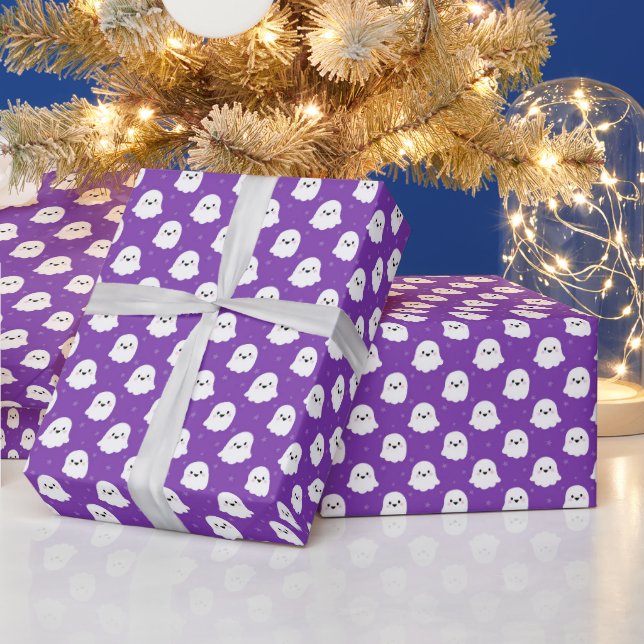 Cute Purple Ghost Pattern – Halloween Design Wrapping Paper (Holidays)