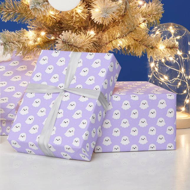 Cute Purple Ghost Pattern – Halloween Design Wrapping Paper (Holidays)