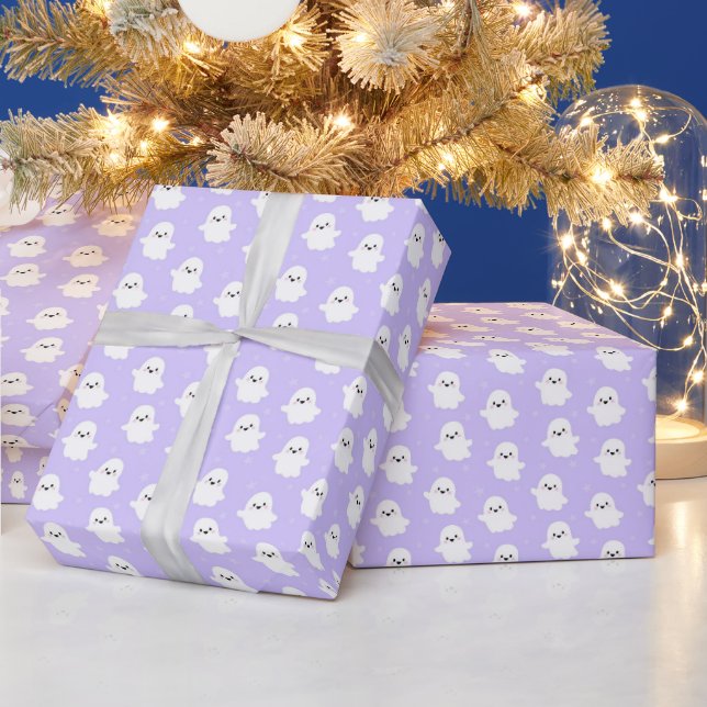 Cute Purple Ghost Pattern – Halloween Design Wrapping Paper (Holidays)