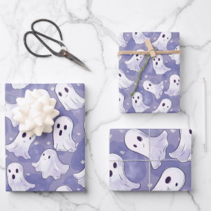 Cute Purple Ghost Pattern Wrapping Paper Sheets