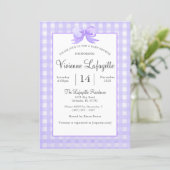 Cute Purple Gingham with Bow Baby Shower Invitation (Standing Front)