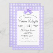 Cute Purple Gingham with Bow Baby Shower Invitation (Front/Back)