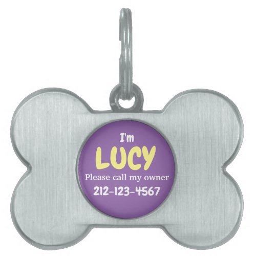 Cute Purple Girl Dogs Personalized Custom Pet Name Tag