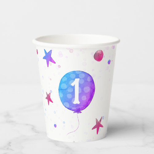 Cute Purple Girl First Birthday Party Paper Cups
