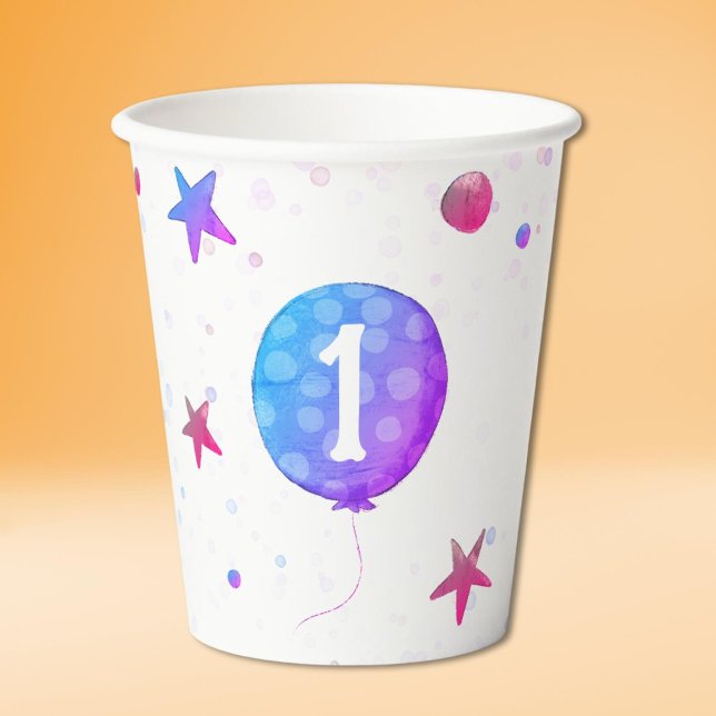 Cute Purple Girl First Birthday Party Paper Cups (Creator Uploaded)