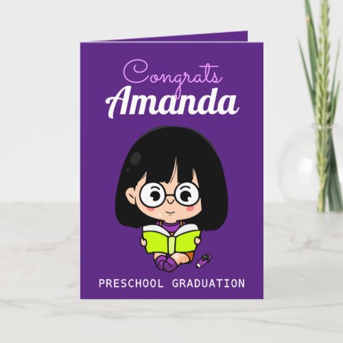 Cute Purple Girl Preschool Graduation Card