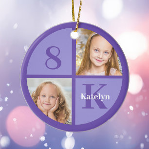 Cute Purple Girls Photo Personalized Christmas Ceramic Ornament