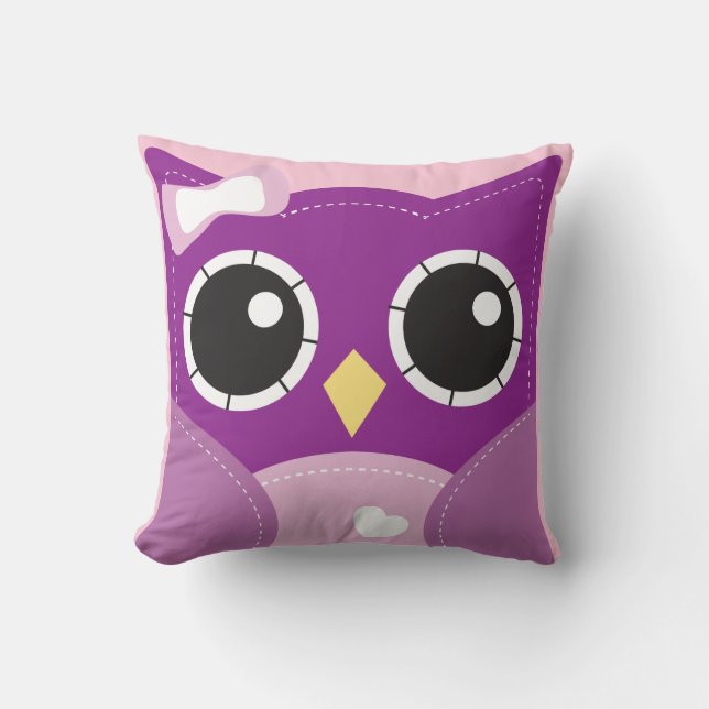 Cute Purple Girls Pillow Room Decor (Front)