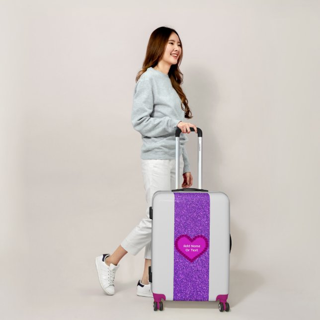 Cute Purple Glitter Pink Heart White Custom Kid's Luggage (Scale)