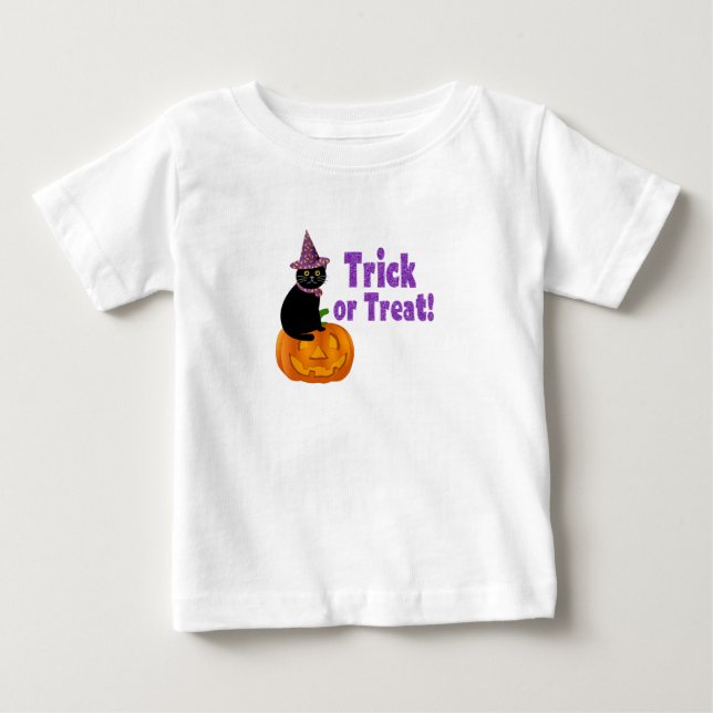 Cute Purple Glitter Trick or Treat Baby T-Shirt (Front)