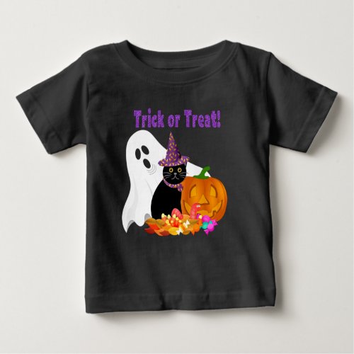 Cute Purple Glitter Trick or Treat Halloween Baby T_Shirt