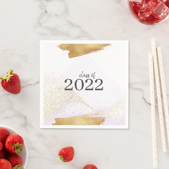 Cute Purple & Gold Framed Graduation Party Napkins (Insitu)