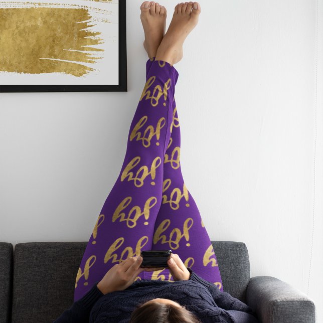 Cute Purple Gold Joy Typography Christmas  Leggings (Creator Uploaded)