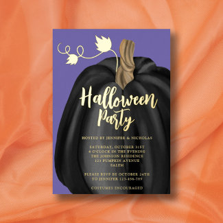 Cute Purple Gold Pumpkin Halloween Party 