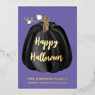 Cute Purple Gold Pumpkin Happy Halloween 
