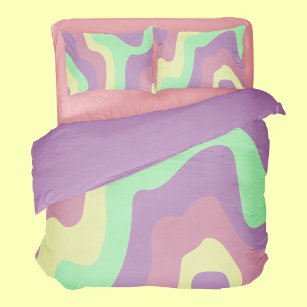 Cute Purple Green Abstract Wavy Line Pattern Duvet Cover