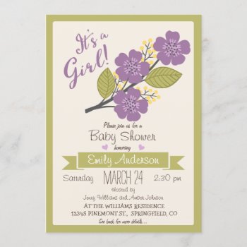 Cute  Purple & Green Baby Shower Invitation by Card_Stop at Zazzle