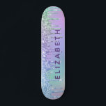 Cute Purple Green Blue Glitter Personalized Skateboard<br><div class="desc">Personalized girly skateboard featuring a purple,  blue and green faux glitter drips. Add her name in a purple typography.</div>