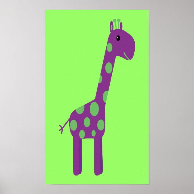Cute Purple & Green Cartoon Giraffe Customizable Poster (Front)