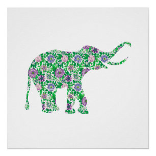 Cute Purple & Green Elephant Illustration Poster